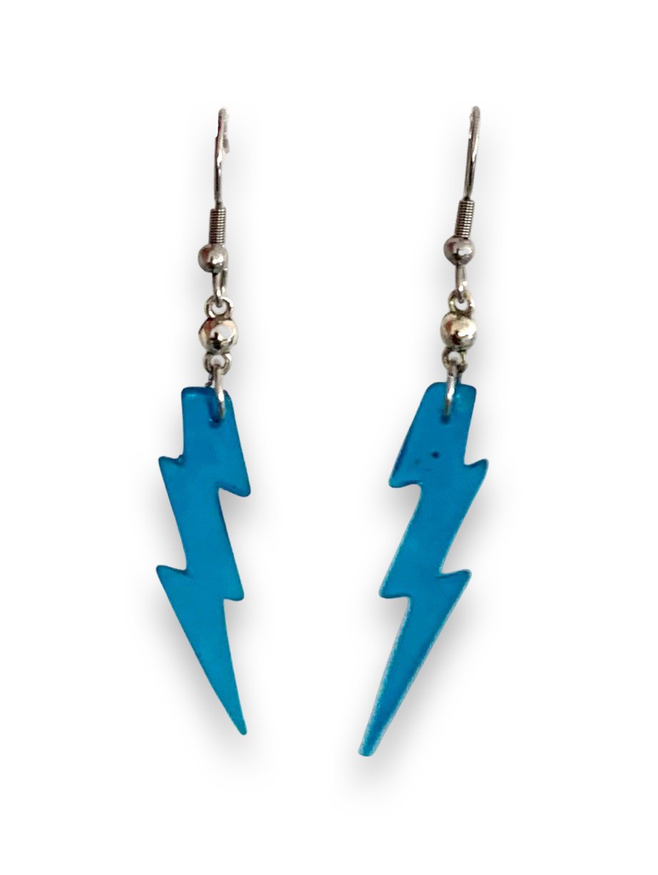 Small Blue Lightning Bolt Earrings, Translucent - LumiFae