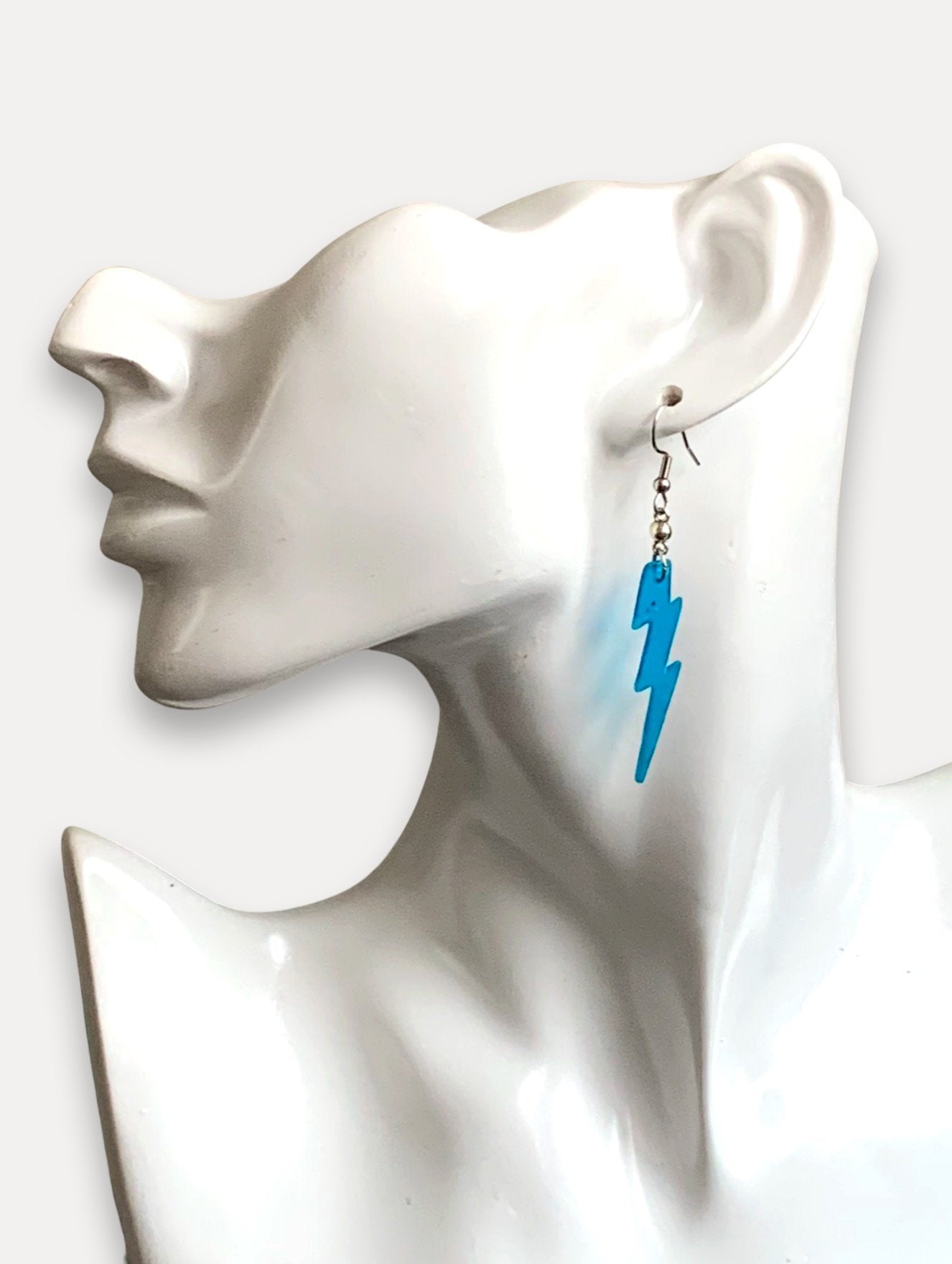 Small Blue Lightning Bolt Earrings, Translucent - LumiFae