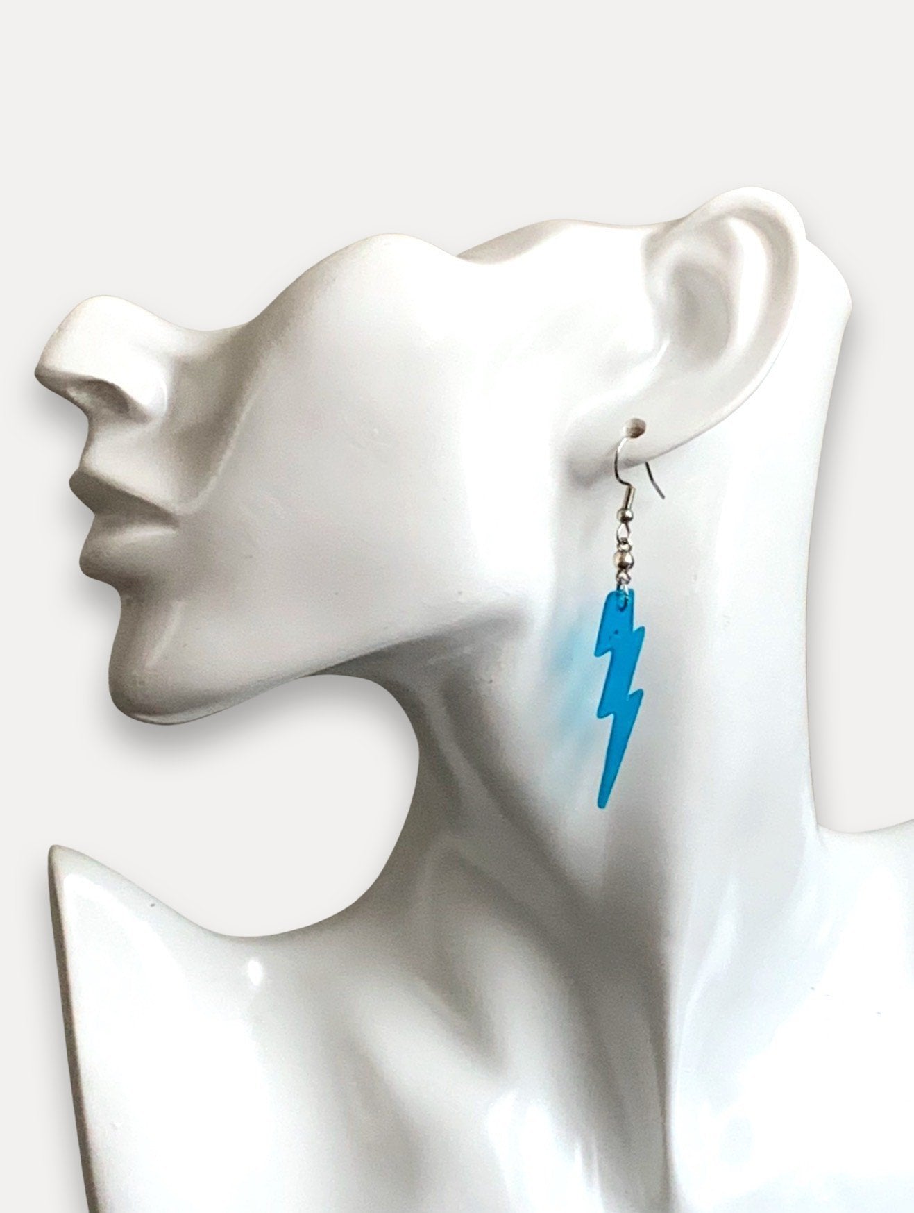 Small Blue Lightning Bolt Earrings, Translucent - LumiFae