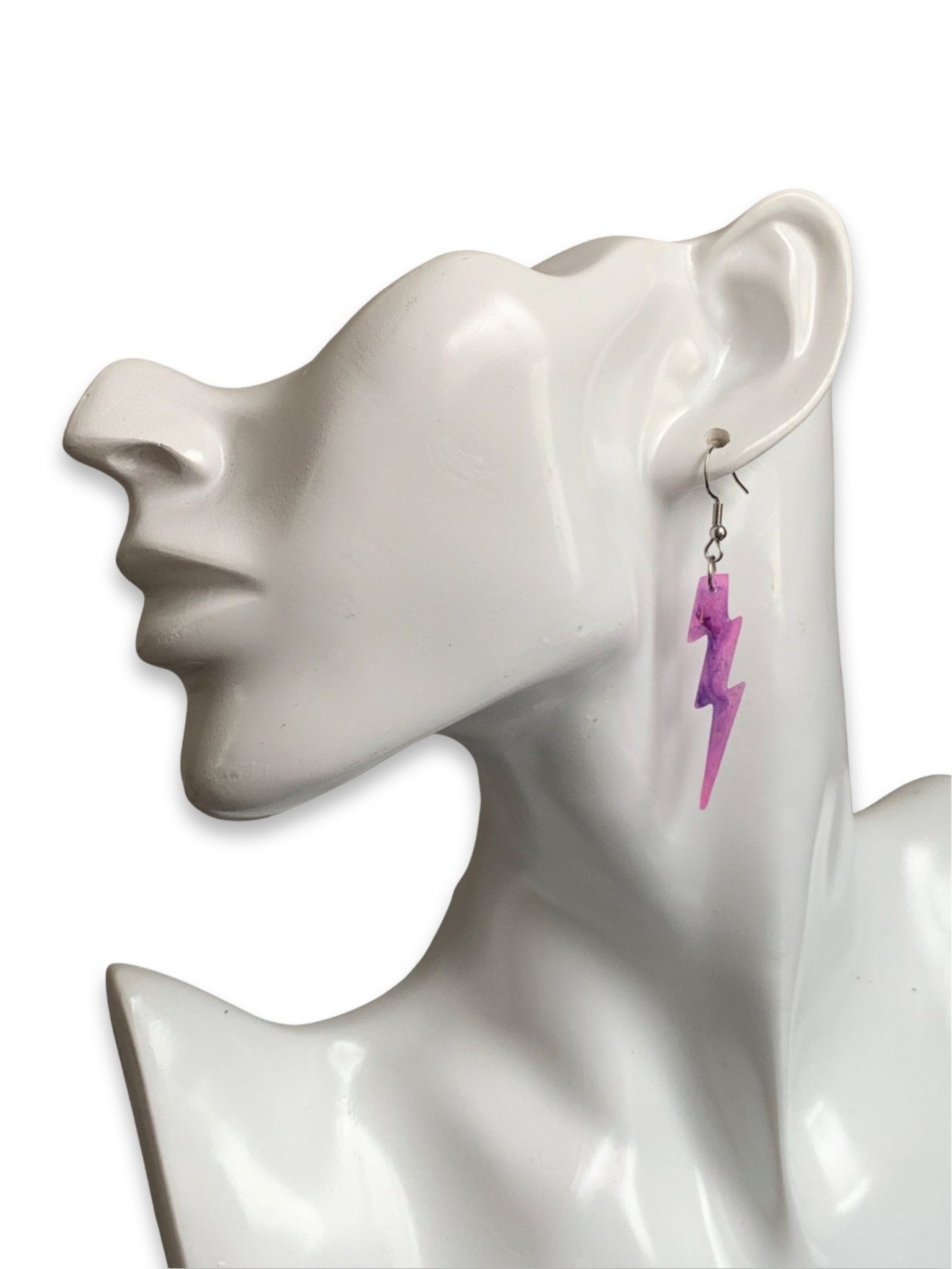 Small Sparkly Purple Pink Galaxy Lightning Bolt Earrings - LumiFae
