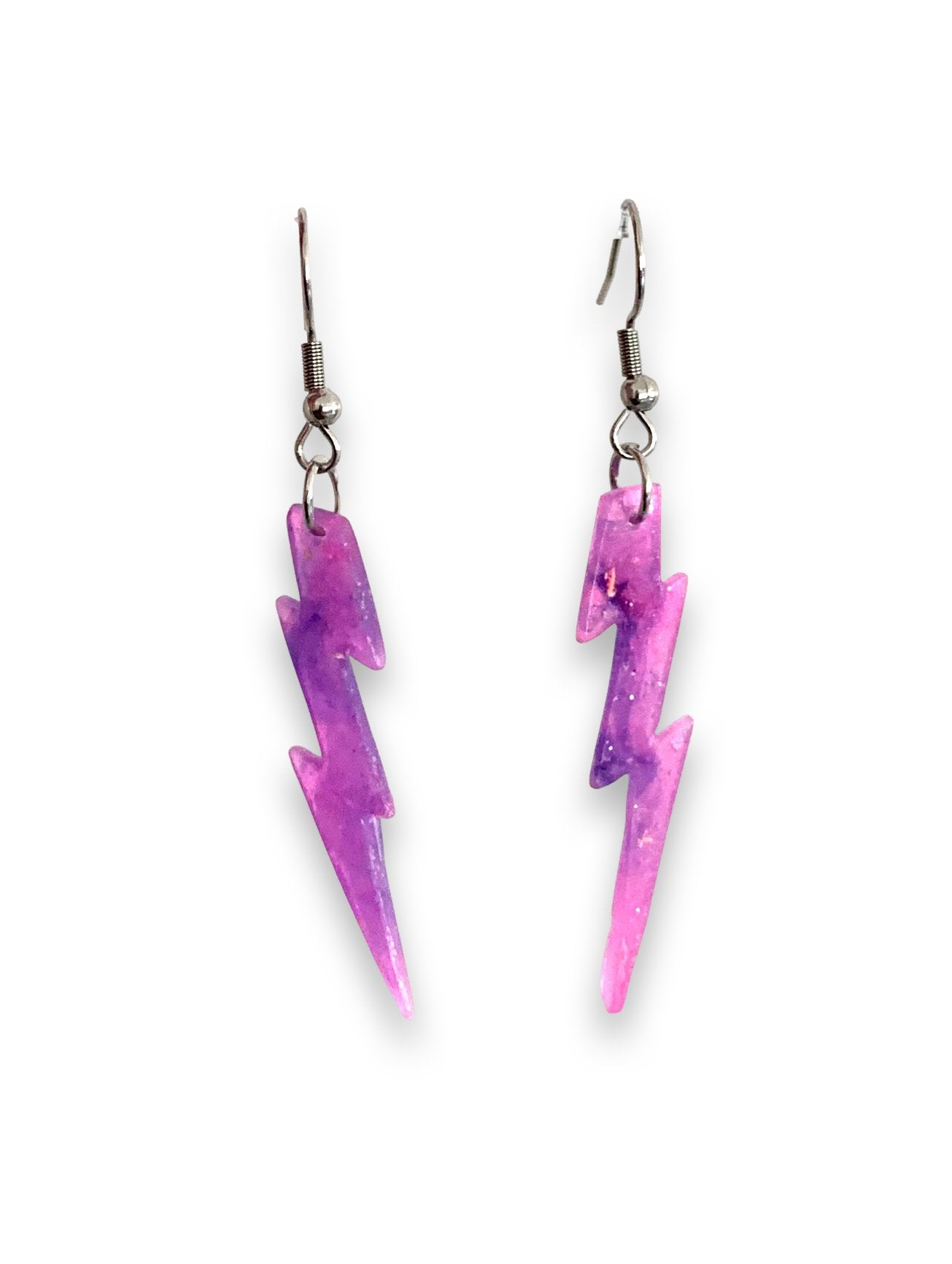 Small Sparkly Purple Pink Galaxy Lightning Bolt Earrings - LumiFae