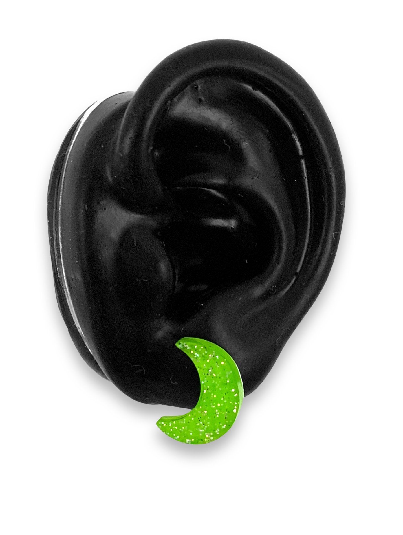 Sparkly Lime Green Big Crescent Moon Earring Studs - LumiFae