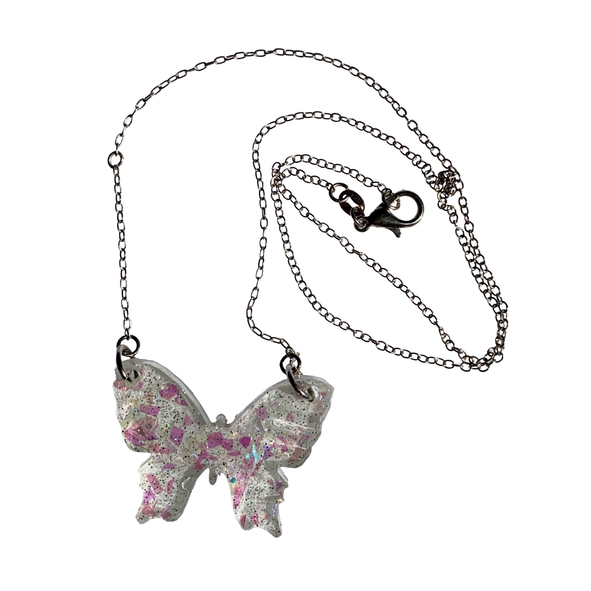 Sparkly Off White Butterfly Necklaces with Iridescent Glitter - LumiFae