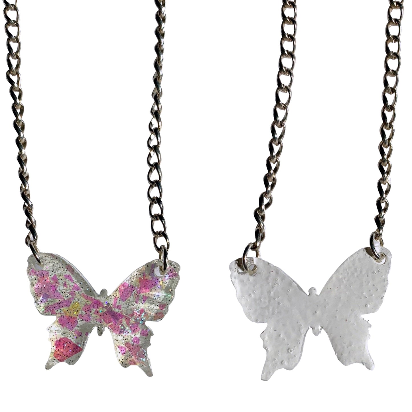 Sparkly Off White Butterfly Necklaces with Iridescent Glitter - LumiFae