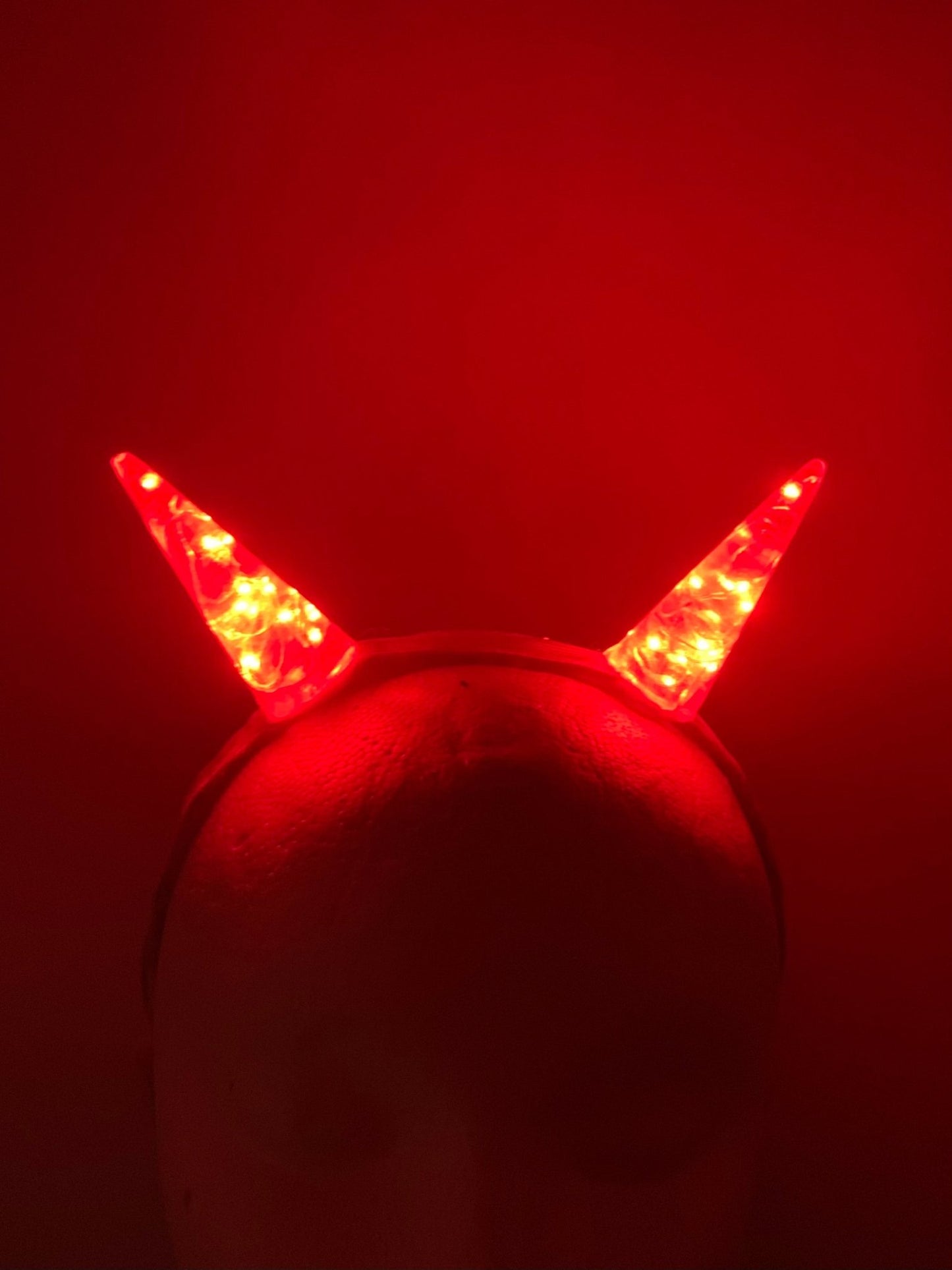 Tall Red LED Horns on elastic white, or black headband - LumiFae