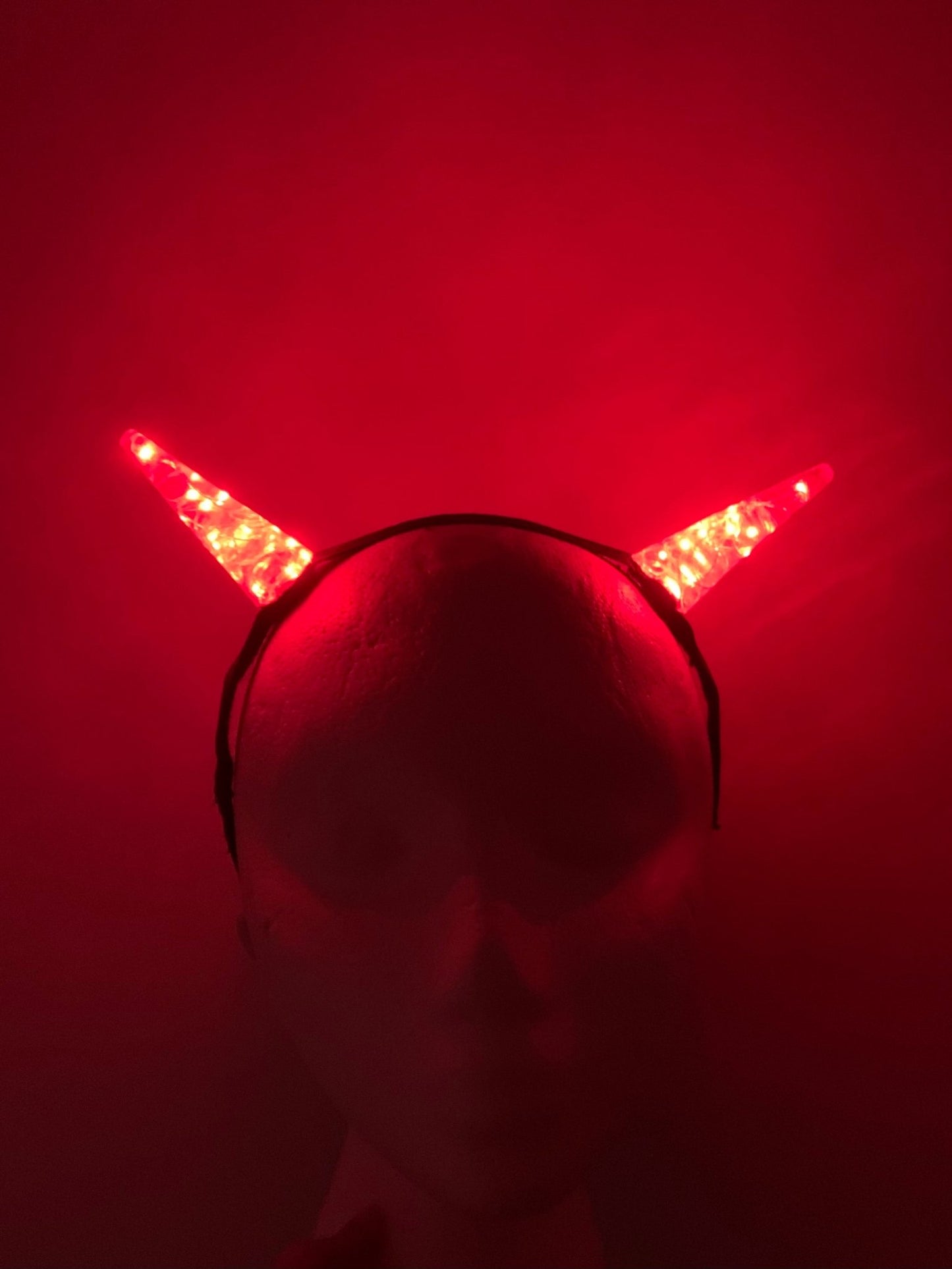 Tall Red LED Horns on elastic white, or black headband - LumiFae