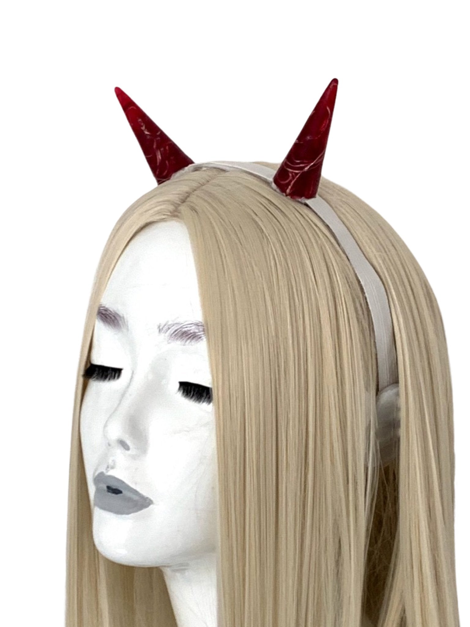 Tall Red LED Horns on elastic white, or black headband - LumiFae