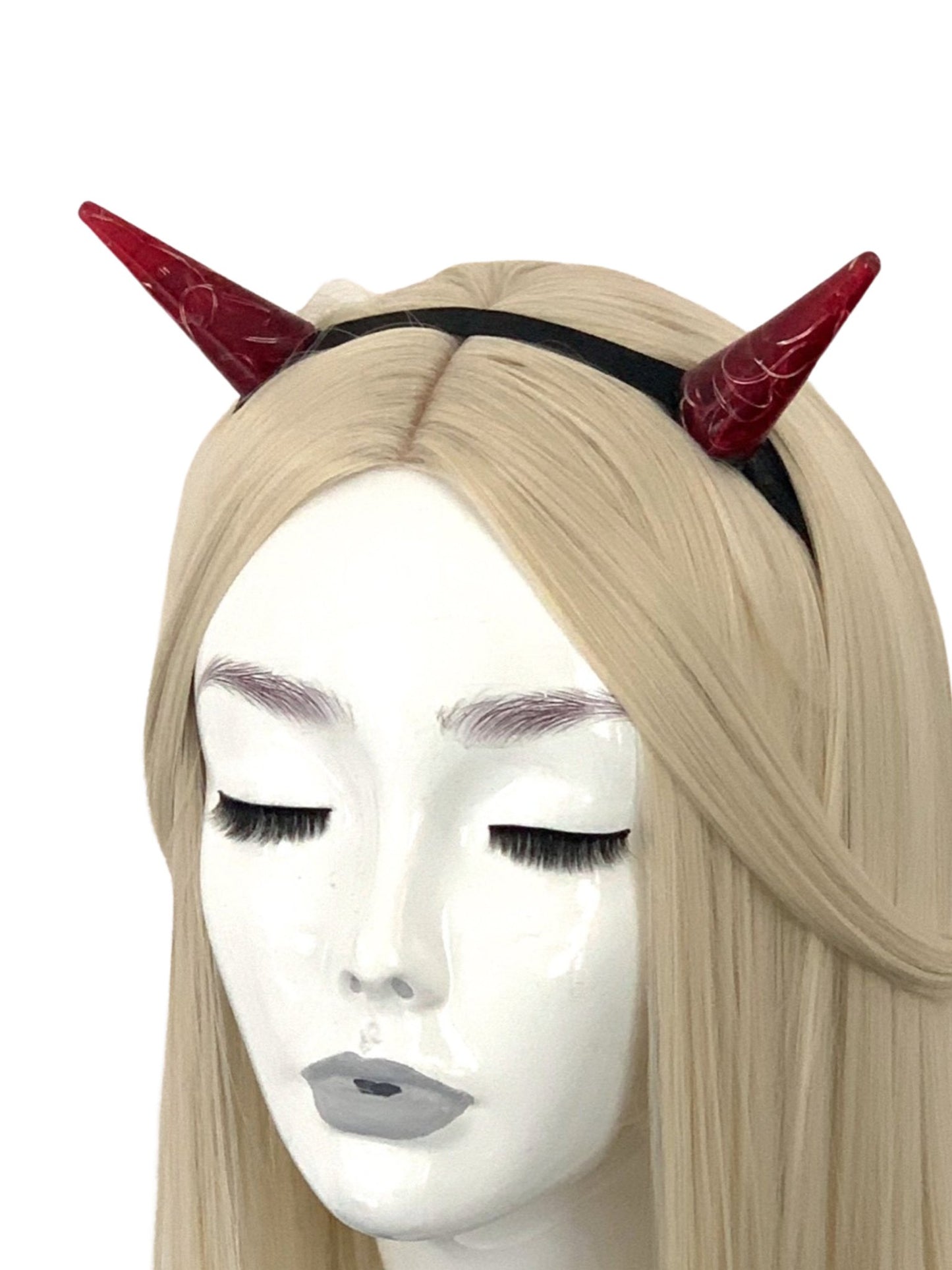 Tall Red LED Horns on elastic white, or black headband - LumiFae