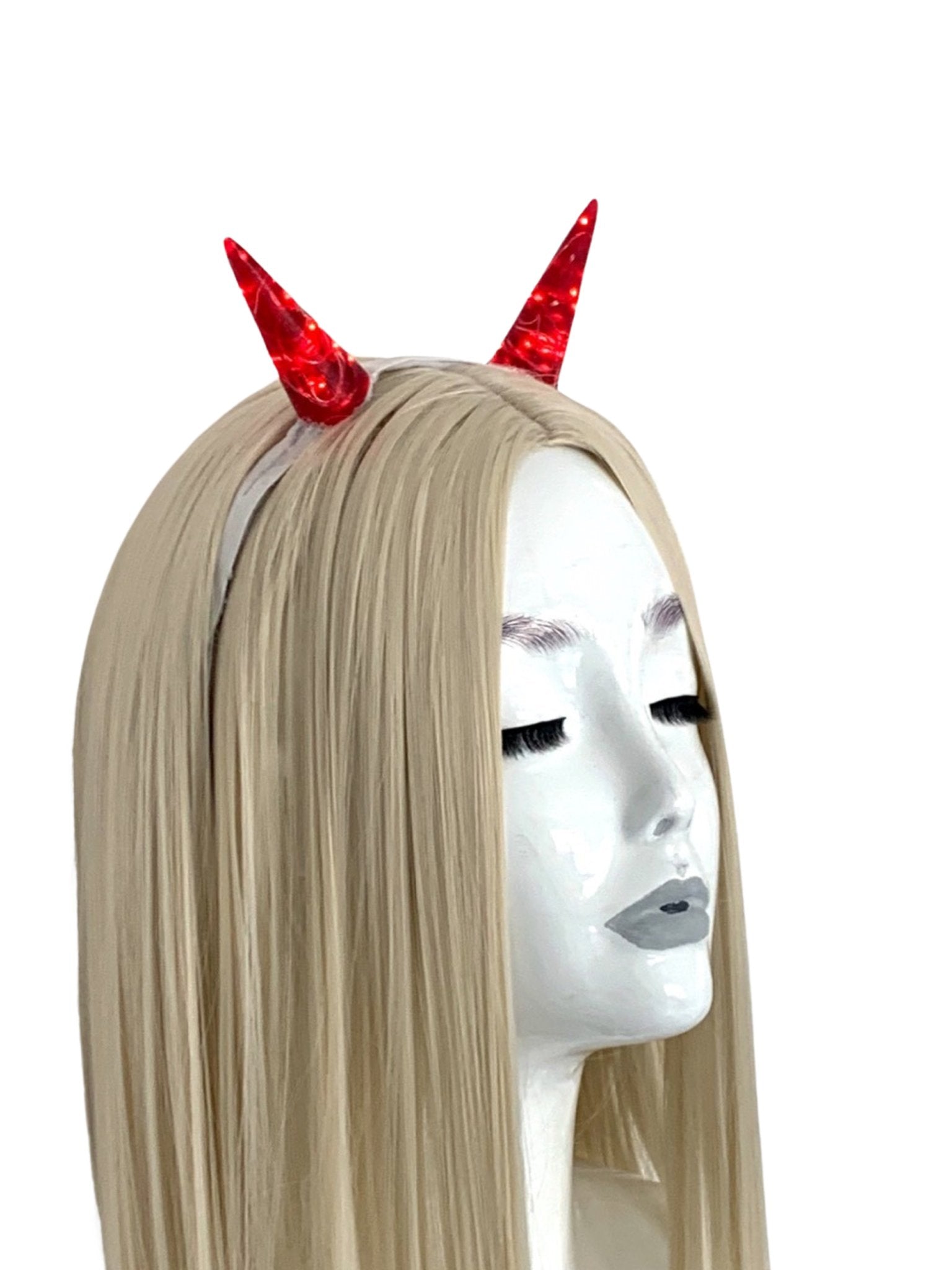 Tall Red LED Horns on elastic white, or black headband - LumiFae