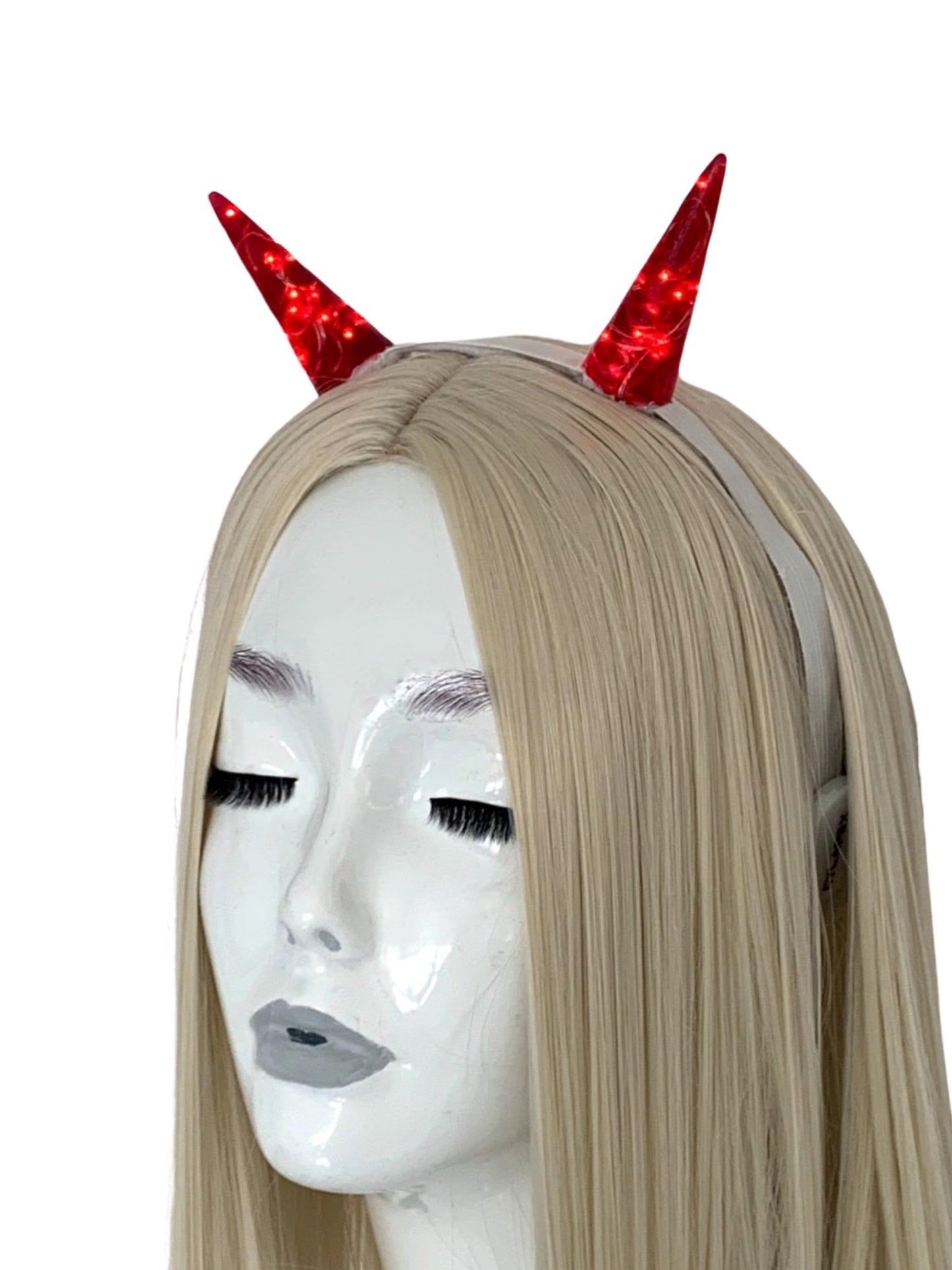 Tall Red LED Horns on elastic white, or black headband - LumiFae