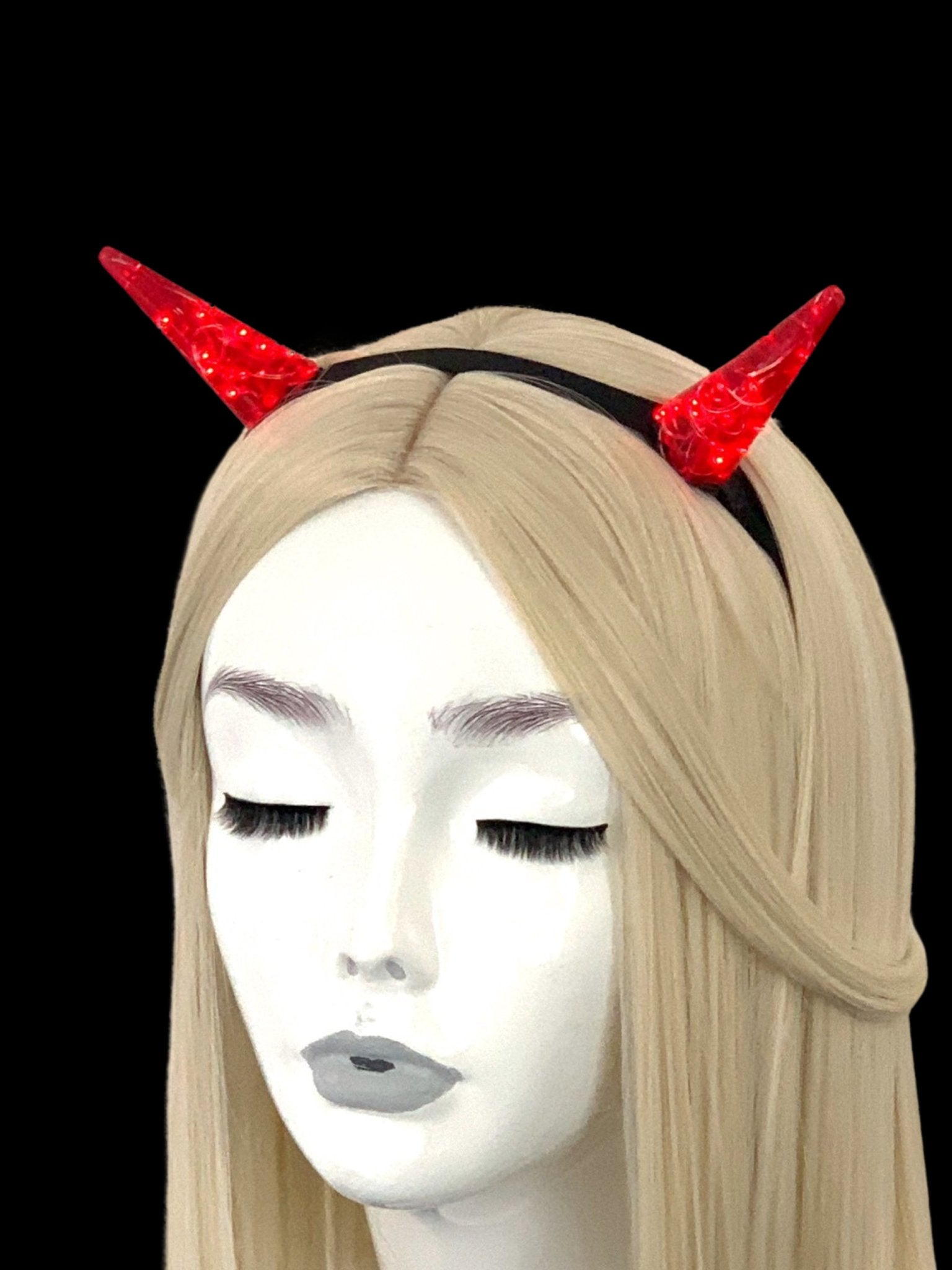 Tall Red LED Horns on elastic white, or black headband - LumiFae