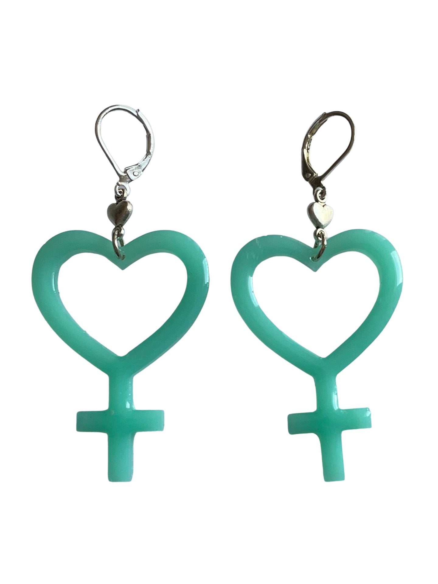 Turquoise Heart Female Symbol Earrings, Girl Power - LumiFae