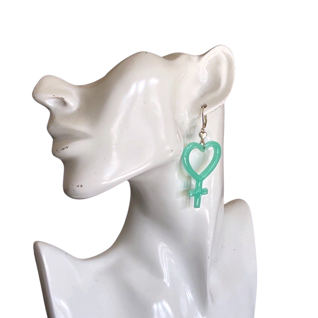 Turquoise Heart Female Symbol Earrings, Girl Power - LumiFae