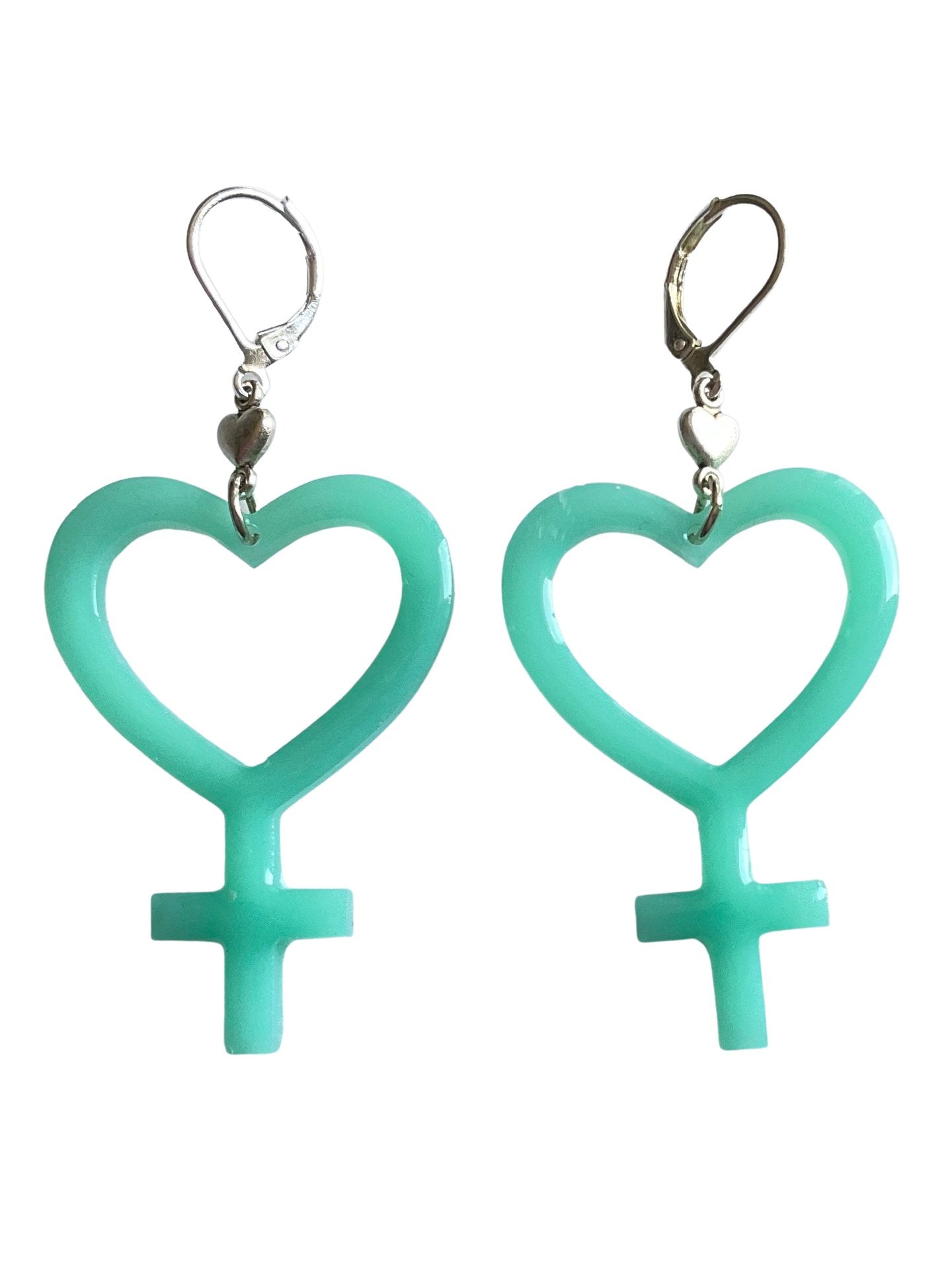 Turquoise Heart Female Symbol Earrings, Girl Power - LumiFae