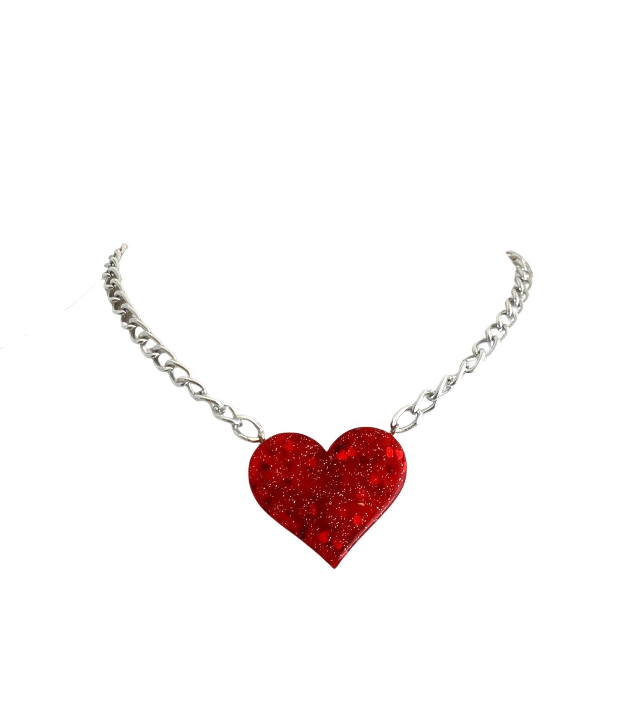 Ultra Sparkle Red Heart Choker, Silver Chain - LumiFae