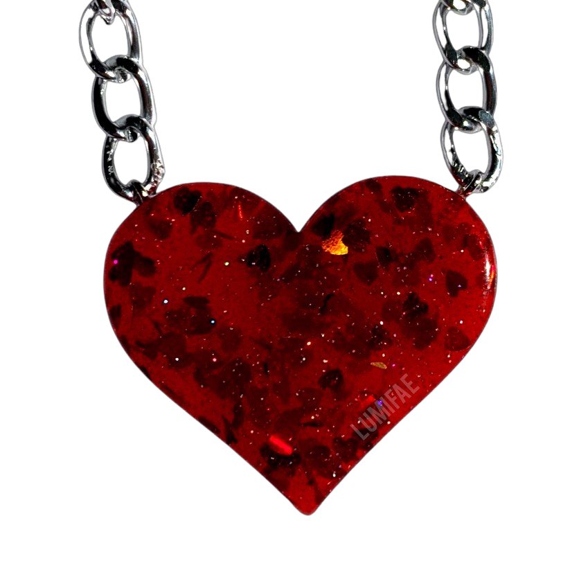 Ultra Sparkle Red Heart Choker, Silver Chain - LumiFae