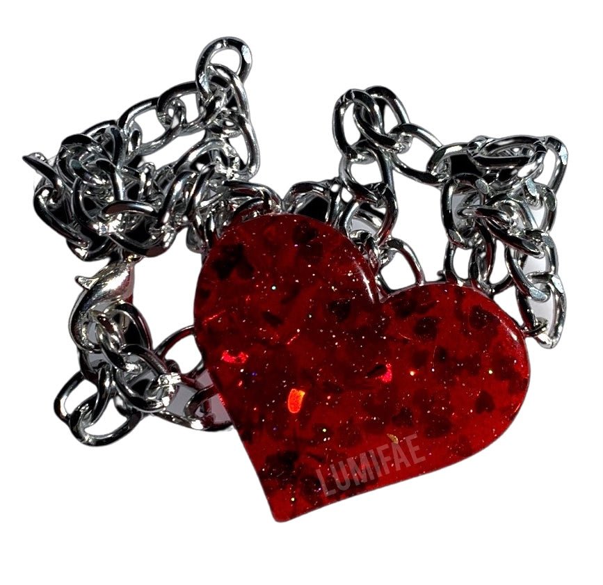 Ultra Sparkle Red Heart Choker, Silver Chain - LumiFae