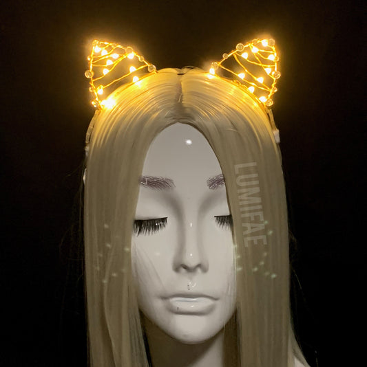 Gold LED Rhinestone Cat Ears