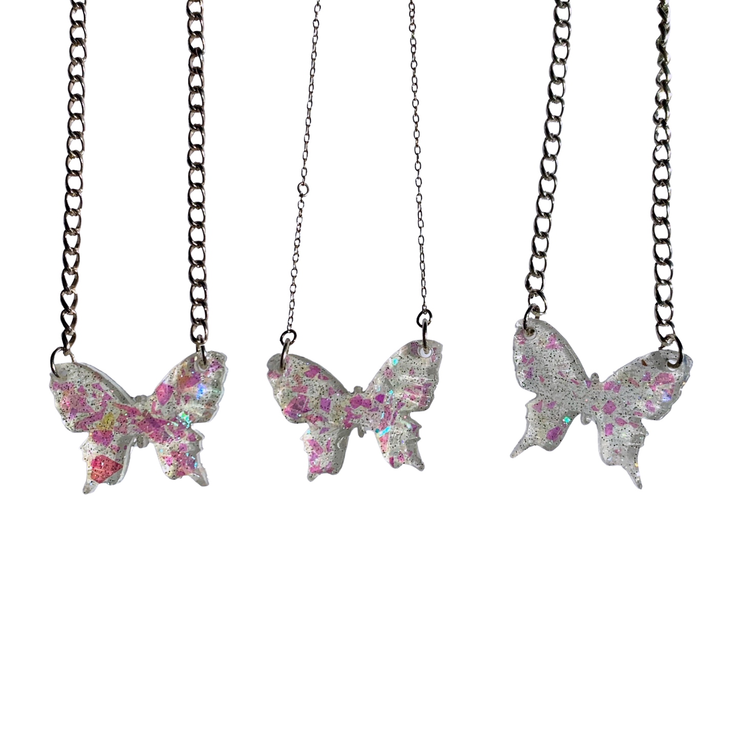 Sparkly Off White Butterfly Necklace with Iridescent Glitter