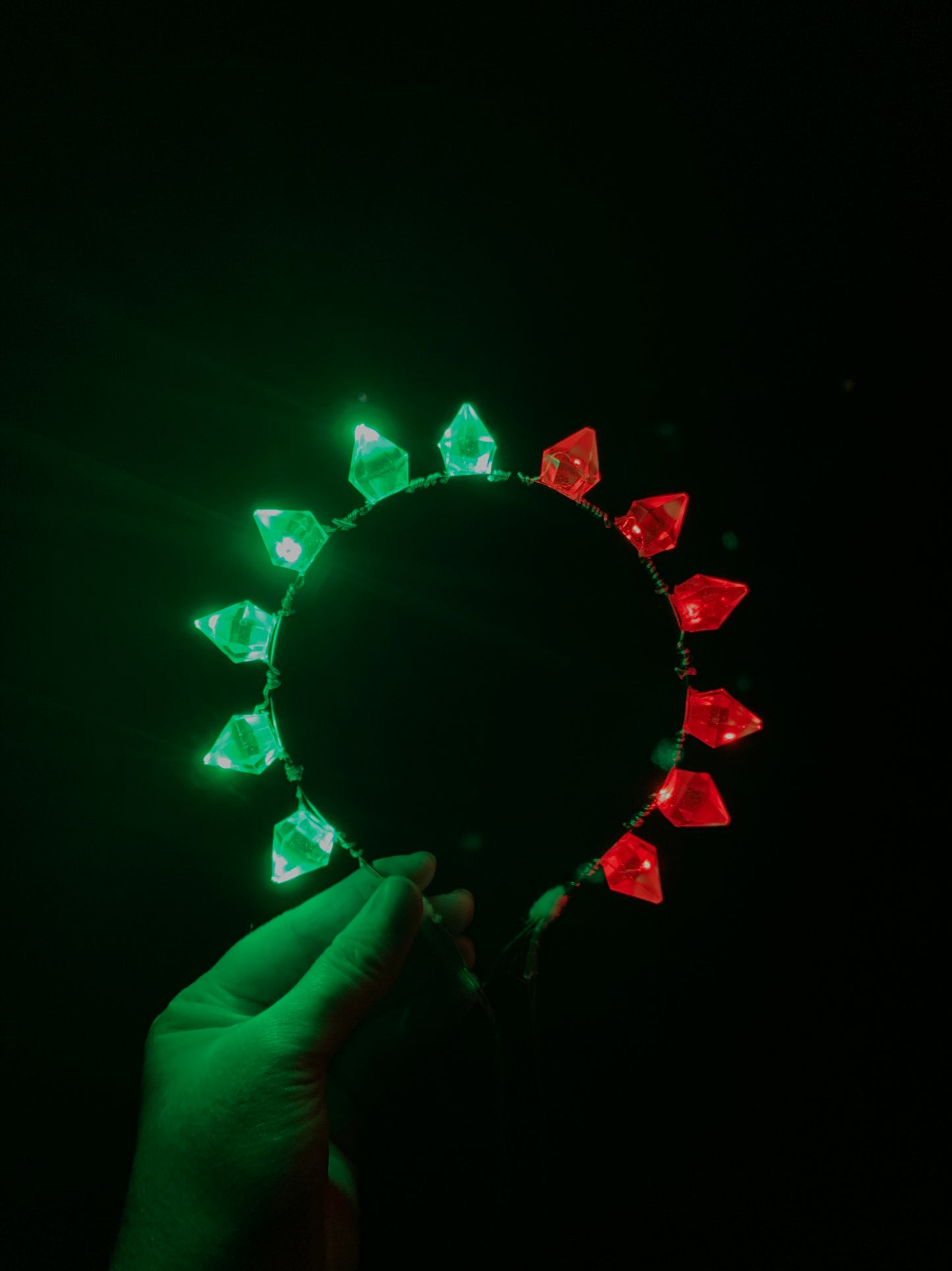Red/Green Split Color LED Gem Tiara Crown Headband, Christmas, Yule, Holiday Season