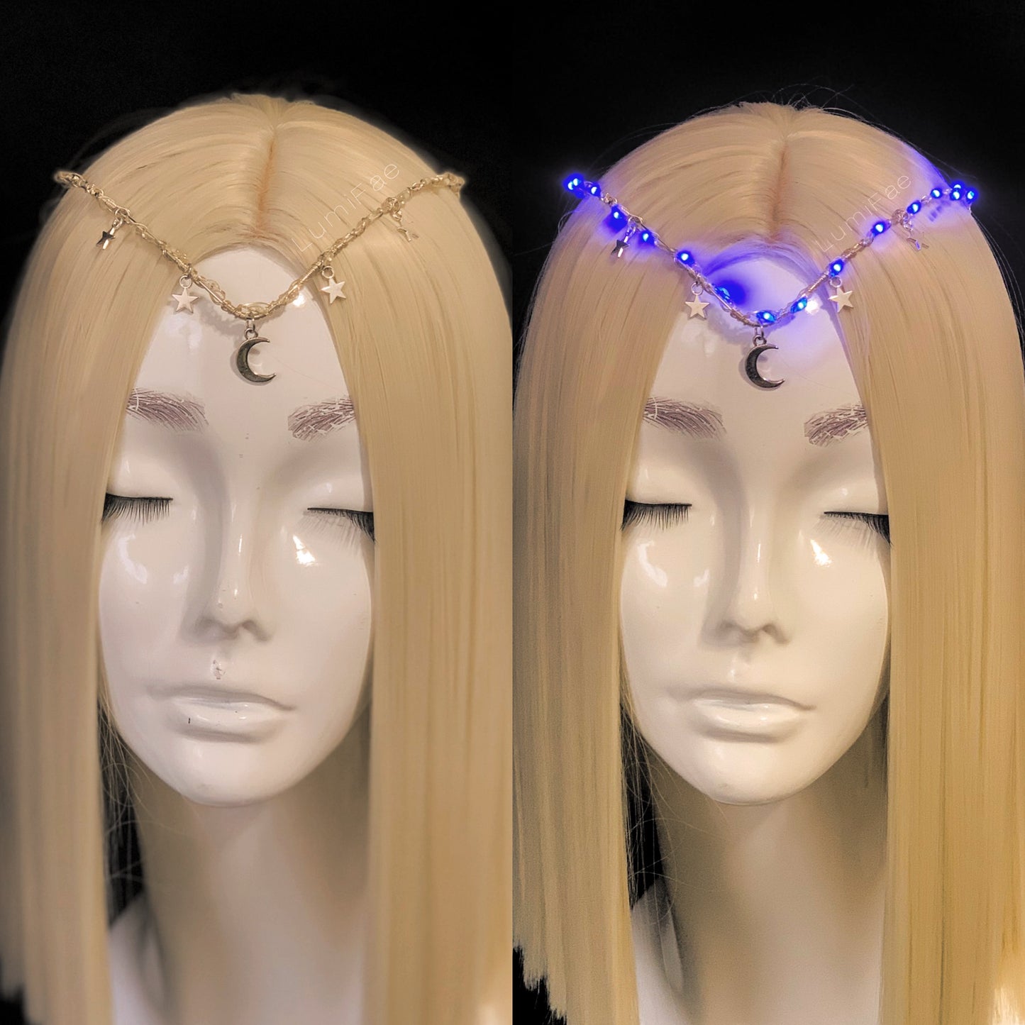 Midnight Magic Elven Fairy LED Crescent Moon and Stars V Circlet Crown