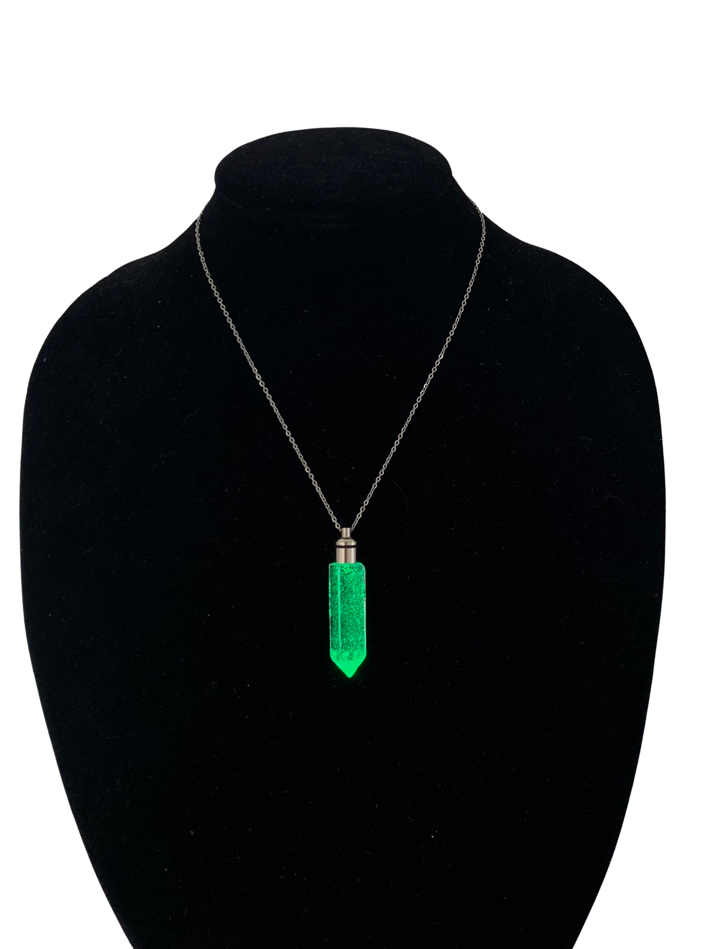 Green LED Crystal Necklace, Glowing, Resin