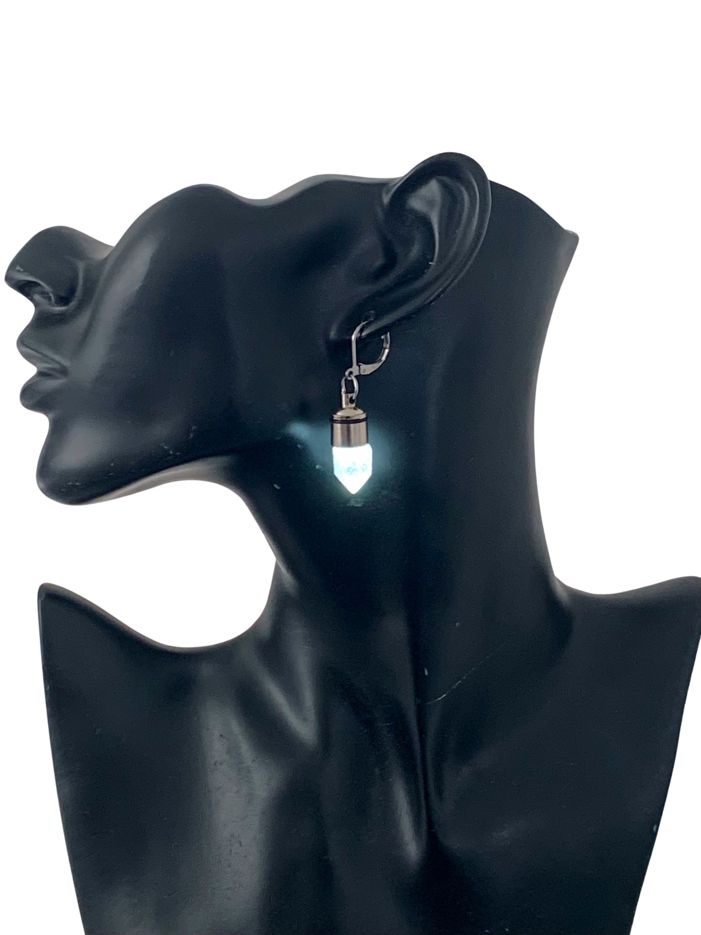 Cool White LED Crystal Earrings, Glowing, Resin