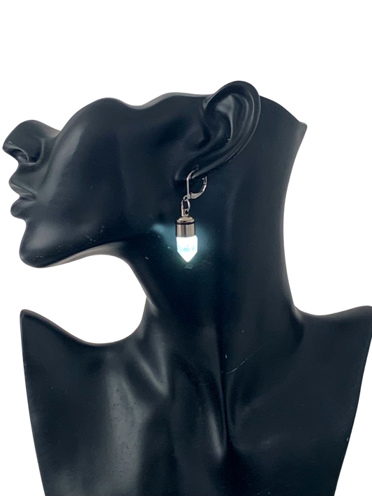 Cool White LED Crystal Earrings, Glowing, Resin