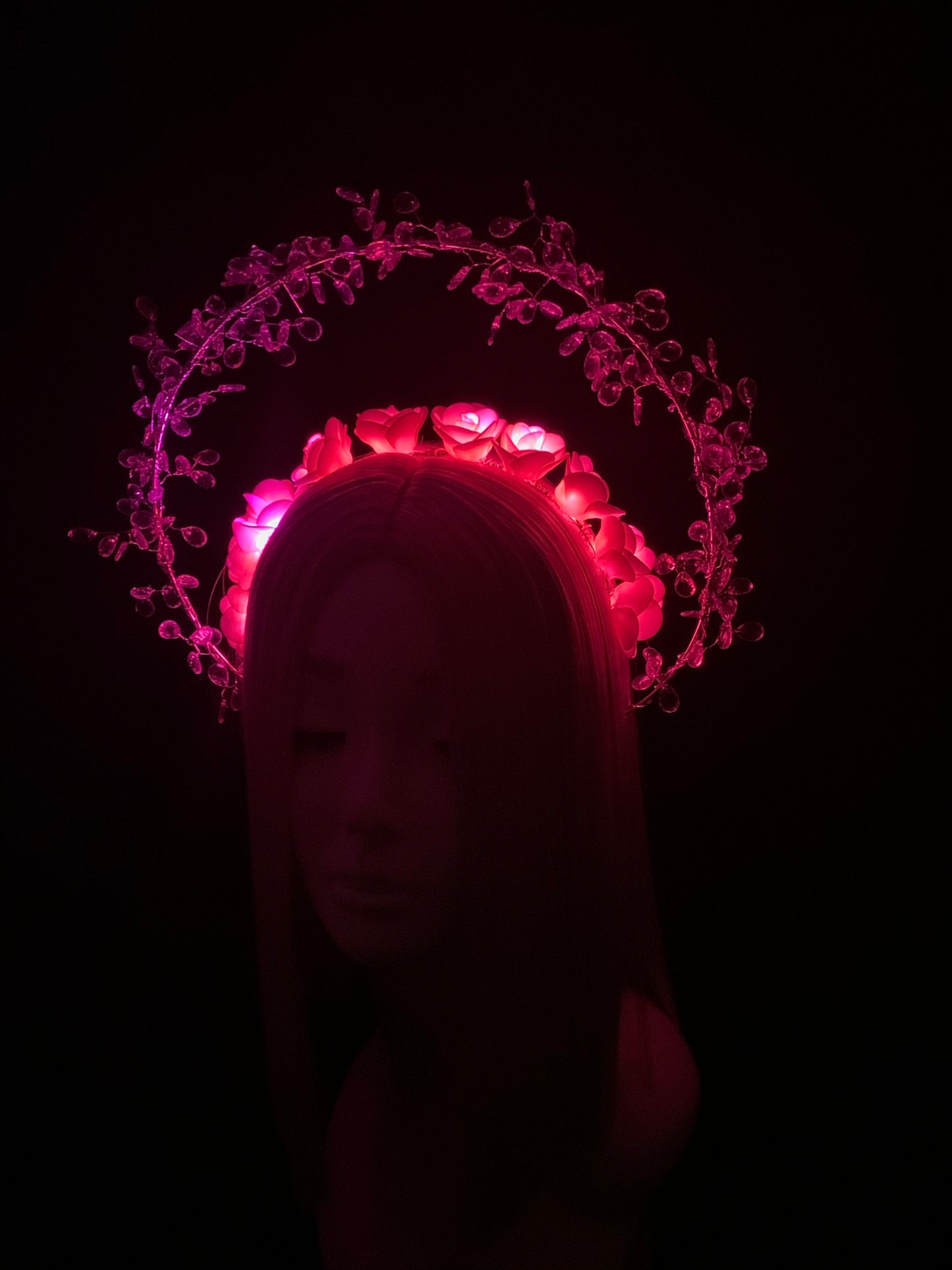 Crystal Branches Glowing Pink Roses Halo Crown