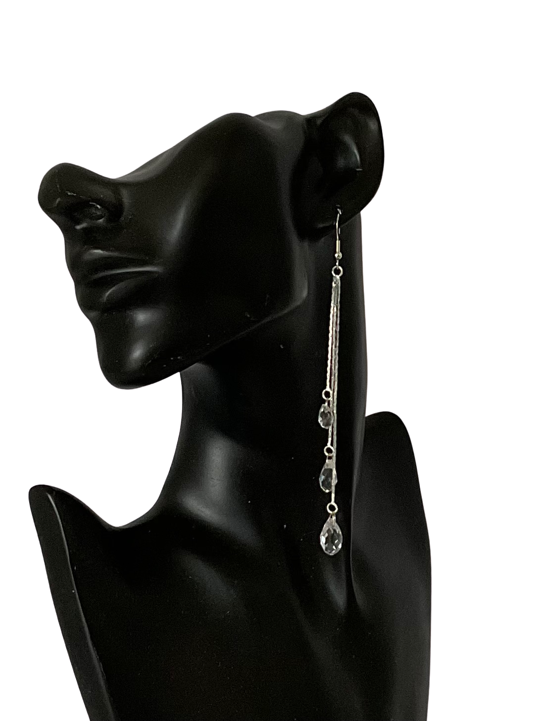 Dramatic 4.5” Dangle Crystal tear Drop Elegant Long Silver Earrings