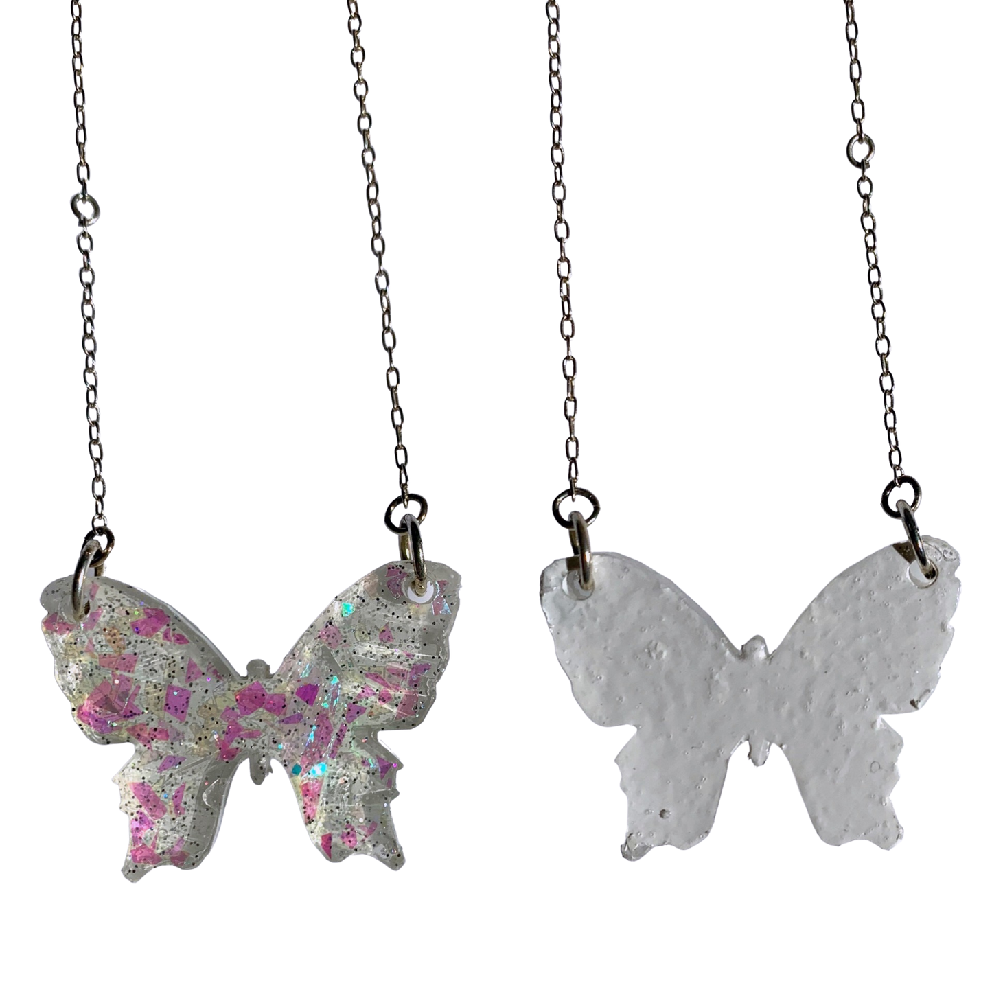 Sparkly Off White Butterfly Necklace with Iridescent Glitter