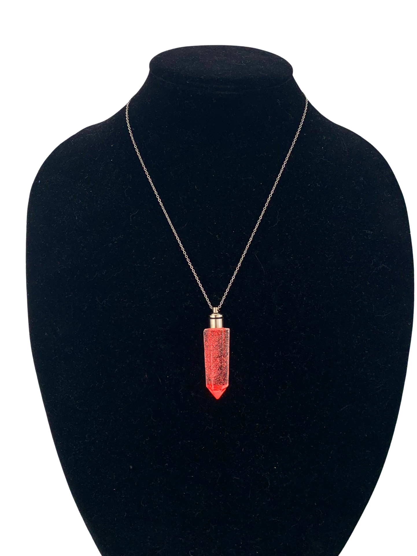 Red LED Crystal Necklace, Resin, Glowing