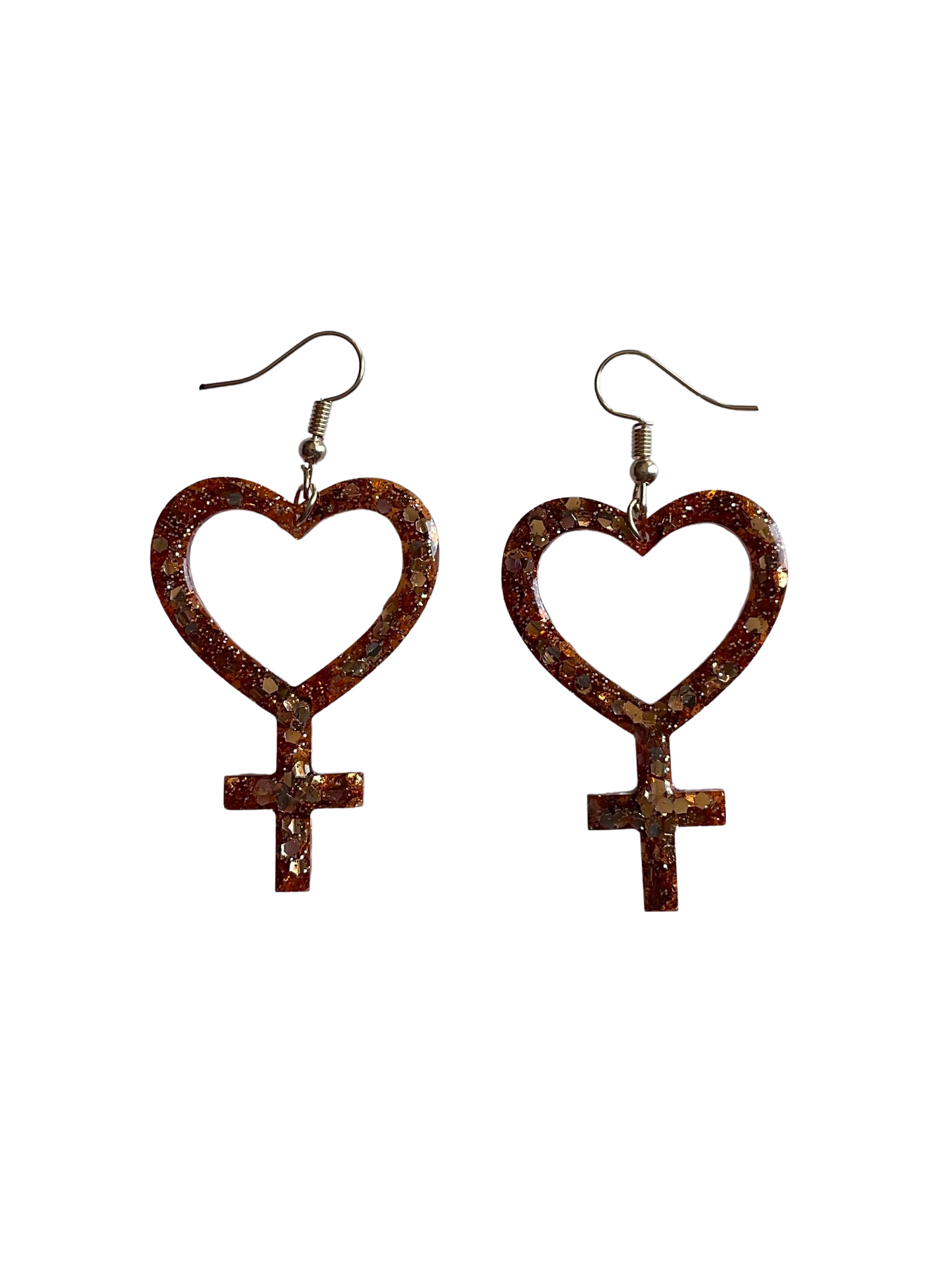 Rose Gold Copper Glitter Heart Female Symbol Girl Power Earrings