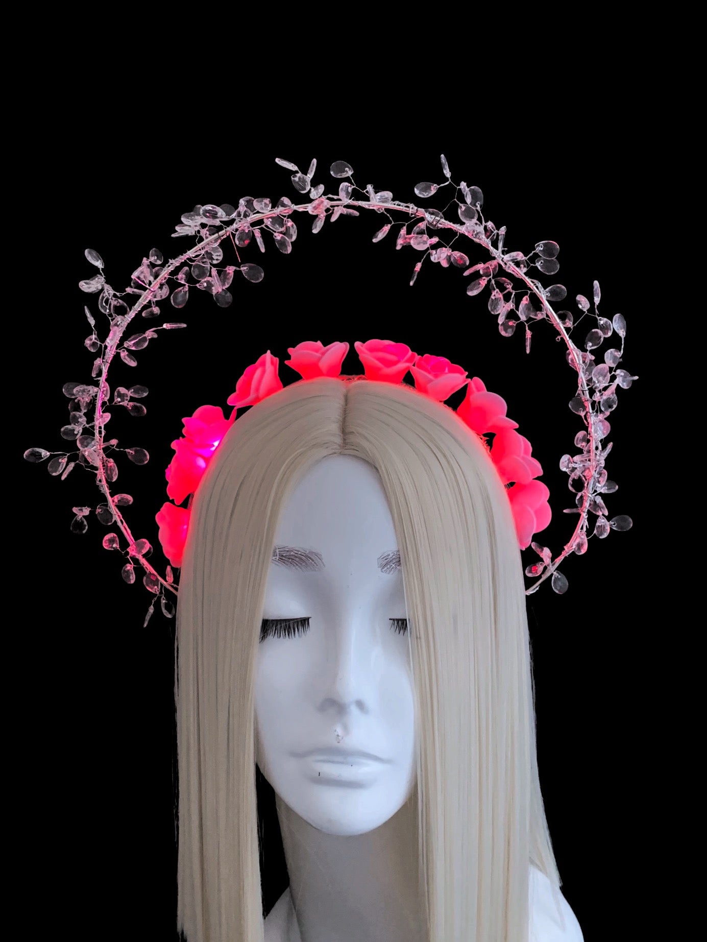 Crystal Branches Glowing Pink Roses Halo Crown