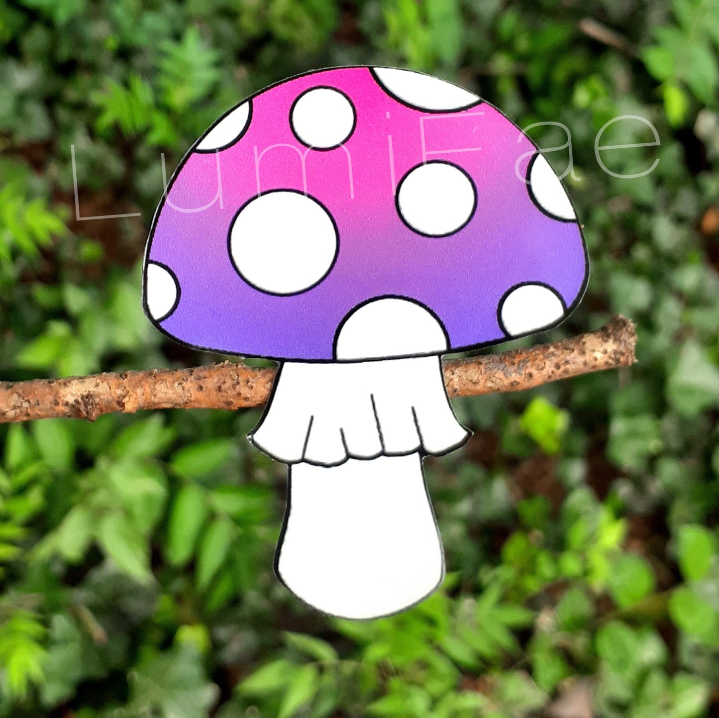 3” Mushroom Sticker, Purple pink , white spots, Waterproof