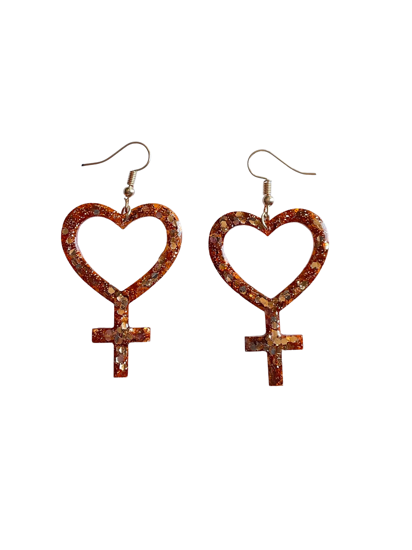 Rose Gold Copper Glitter Heart Female Symbol Girl Power Earrings