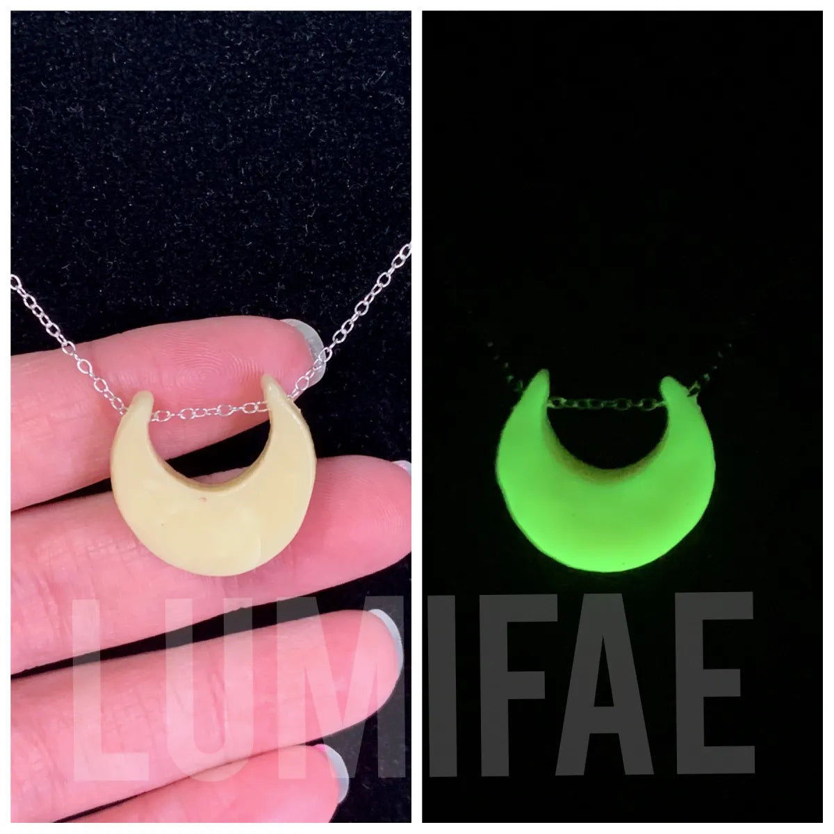 Glow-in-the-Dark Mini Crescent Moon Necklace on delicate chain