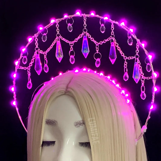 Grand Pink Chandelier Crystal Halo Crown, One-of-a-Kind