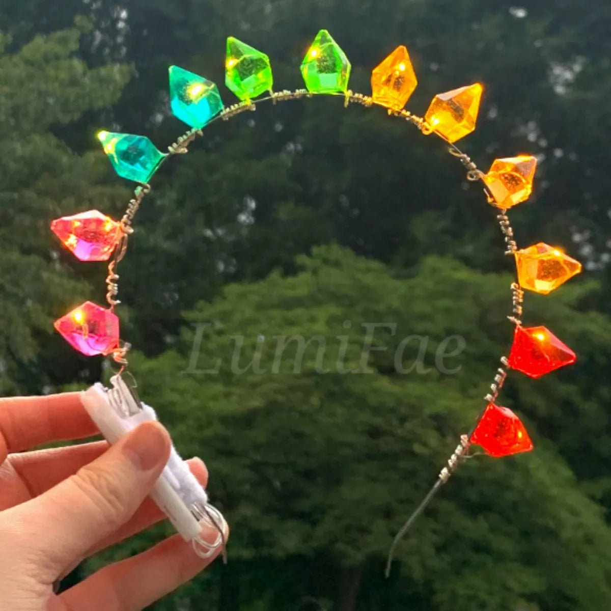 Rainbow LED Gem Tiara, Light-up Crown, Crystal Headband